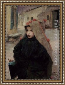 Jules Framed Paintings - Going to School by Jules Bastien-Lepage