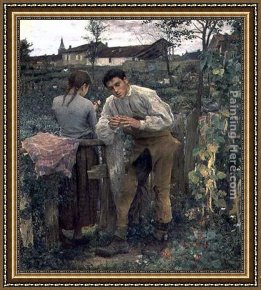 Jules Framed Paintings - Rural Love by Jules Bastien-Lepage
