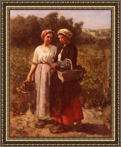 Le Vertige, Idylle Framed Paintings - Les Vendanges A Chateau-Lagrange by Jules Breton