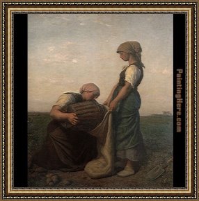 Jules Framed Paintings - The Potato Harvest by Jules Breton