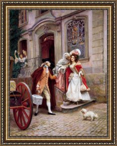 Jules Framed Paintings - Depart En Voyage De Noces by Jules Girardet
