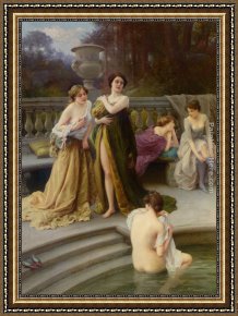 Jules Framed Paintings - A Midday Bath by Jules Scalbert
