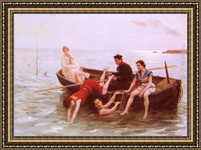 Jules Framed Paintings - Les Baigneuses by Jules Scalbert