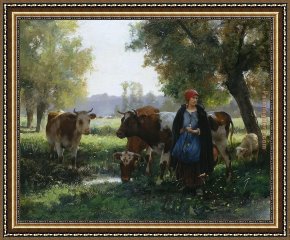 Julien Framed Paintings - A Bord de la Mare by Julien Dupre