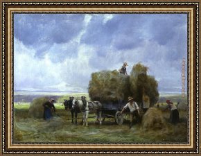 Julien Framed Paintings - Harvesters Loading the Cart by Julien Dupre