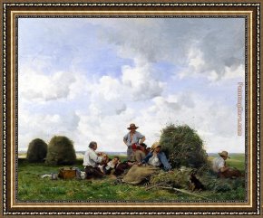 Julien Framed Paintings - Le Repos dans les Champs by Julien Dupre