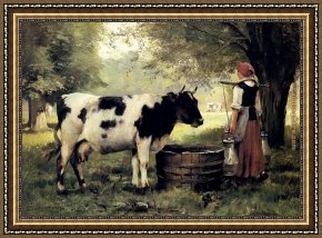 Julien Framed Paintings - The Milkmaid by Julien Dupre