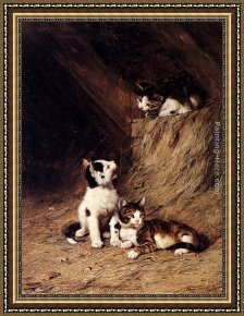 Julius Adam Framed Paintings - The Hayloft by Julius Adam