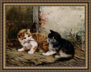 Julius Adam Framed Paintings - Tug of War by Julius Adam