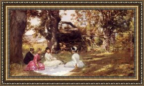 Stewart Framed Paintings - Picnic Under The Trees by Julius LeBlanc Stewart