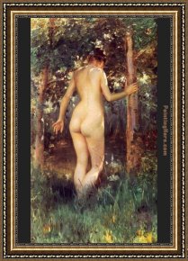 Color Study of Squares Framed Paintings - Study Of A Nude Woman by Julius LeBlanc Stewart