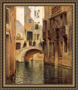 Stewart Framed Paintings - Venetian Canal by Julius LeBlanc Stewart