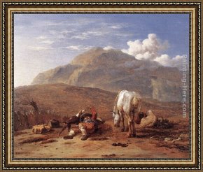 Shepherd Framed Paintings - Young Shepherd by Karel Dujardin