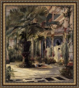 Karl Framed Paintings - In the Palm House in Potsdam by Karl Blechen