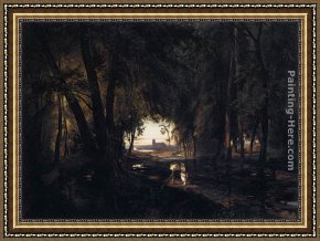 Karl Framed Paintings - The Woods near Spandau by Karl Blechen