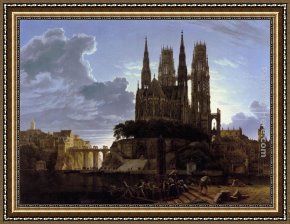 Karl Framed Paintings - Medieval Town by Water by Karl Friedrich Schinkel