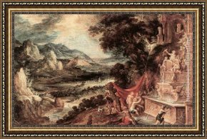 Diana And Acteon Framed Paintings - Landscape with Acteon and Diana by Kerstiaen De Keuninck The Elder
