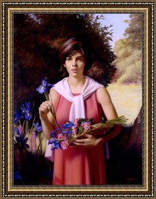 Waterhouse Gather Flower Girls Framed Paintings - Flower Girl by Kirk Richards