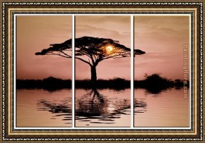 African Framed Paintings - AFRICAN SUNSET by landscape