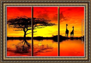 Landscape with a Lake Framed Paintings - AFRICAN SUNSET II by landscape