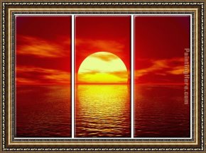The Era of The Red Guards Framed Paintings - Red Sunset by landscape