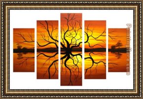 Landscape with a Lake Framed Paintings - Sunset Reflection by landscape