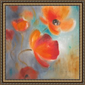 Lanie Loreth Framed Paintings - Scarlet Poppies in Bloom I by Lanie Loreth