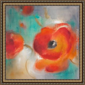 Scarlet Serenity Framed Paintings - Scarlet Poppies in Bloom II by Lanie Loreth