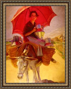 Parasol Framed Paintings - The Red Parasol by Laureano Barrau