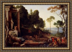 Watering Framed Paintings - Landscape With Shepherds Watering Their Flocks by Laurent De La Hire