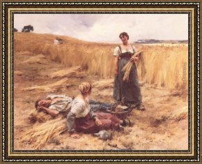 Saint Cosmas And Saint Damian Salvaged Framed Paintings - Moissonneurs Mont-Saint-Pere by Leon-Augustin L'hermitte