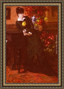 Antoine Framed Paintings - Elegant Lady in a Black Dress by Leon Louis Antoine Tanzi
