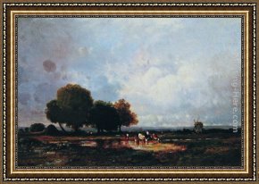 Watering Framed Paintings - At the Watering Hole by Leon Victor Dupre