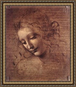 Red Head Framed Paintings - Female Head by Leonardo da Vinci