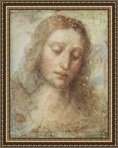 Red Head Framed Paintings - Head of Christ by Leonardo da Vinci