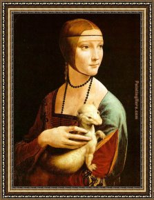 Lady in Her Boudoir Framed Paintings - Lady With An Ermine by Leonardo da Vinci