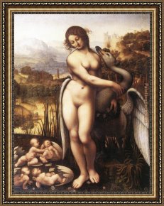 Leda Framed Paintings - Leda and the Swan by Leonardo da Vinci