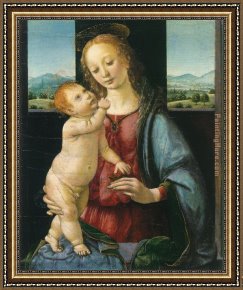 Child Framed Paintings - Madonna and Child with a Pomegranate by Leonardo da Vinci
