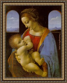 Madonna with St. Jerome (the Day) Framed Paintings - Madonna Litta by Leonardo da Vinci