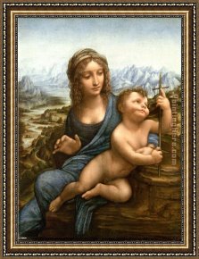 Madonna with St. Jerome (the Day) Framed Paintings - Madonna of the Yarnwinder by Leonardo da Vinci