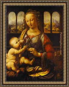 Madonna with St. Jerome (the Day) Framed Paintings - Madonna With The Carnation by Leonardo da Vinci