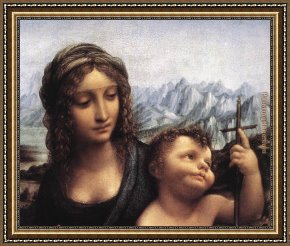 Madonna Framed Paintings - Madonna with the Yarnwinder detail by Leonardo da Vinci