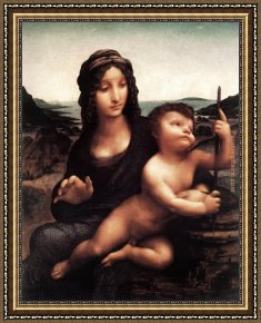Madonna with St. Jerome (the Day) Framed Paintings - Madonna with Yarnwinder by Leonardo da Vinci