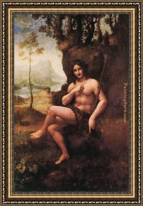 Cross in The Wilderness Framed Paintings - St John in the Wilderness by Leonardo da Vinci