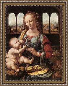 Madonna with St. Jerome (the Day) Framed Paintings - The Madonna of the Carnation by Leonardo da Vinci