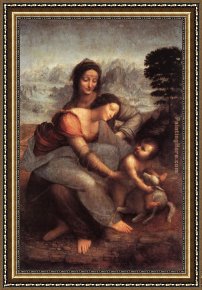 Child Framed Paintings - The Virgin and Child With St Anne by Leonardo da Vinci