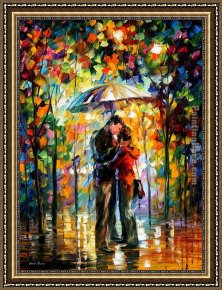 Farewell Kiss Framed Paintings - A Kiss in the Park by Leonid Afremov