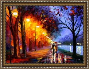 Landscape with a Lake Framed Paintings - Alley by the Lake by Leonid Afremov