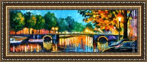 Early Sunday Morning Framed Paintings - AMSTERDAM - EARLY MORNING by Leonid Afremov
