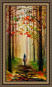 Autumn Woods Framed Paintings - AUTUMN STROLL ON A HORSE by Leonid Afremov